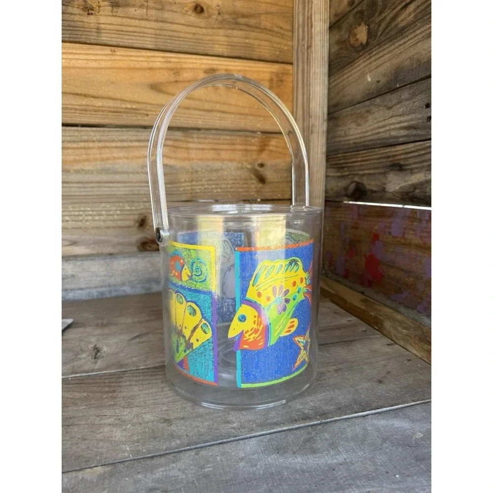 Vintage 90s Clear Ice Bucket Tropical Fish Retro‎ Beach Party With Lid